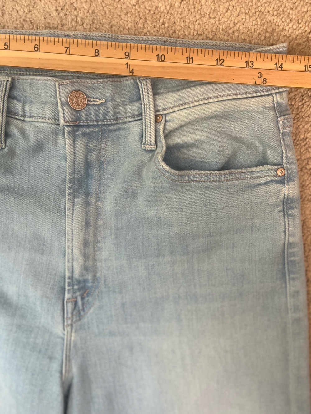 Mother Jeans Rambler Zip Ankle Fray Size 30 Hi Rise Wide Leg Chill Pill Blue - Picture 10 of 13